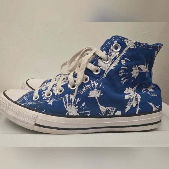 Converse Blue and White Floral High-Top Sneakers - Picture 3 of 8